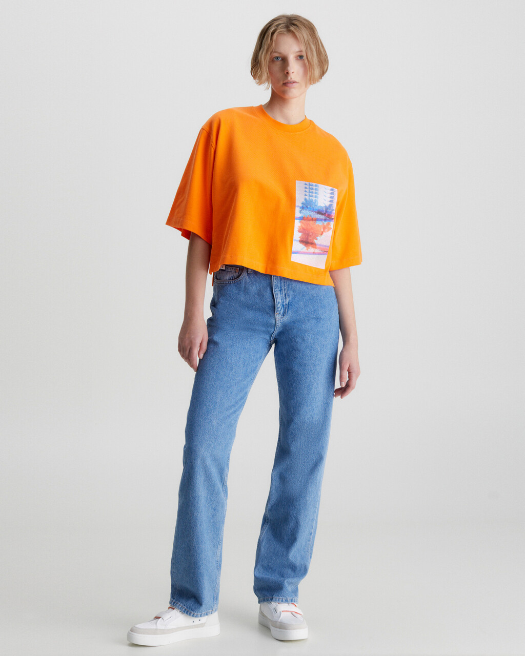 寬鬆刺繡 T 裇, Vibrant Orange, hi-res