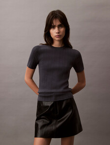 Cotton Variegated Rib Knit Top, Ebony, hi-res