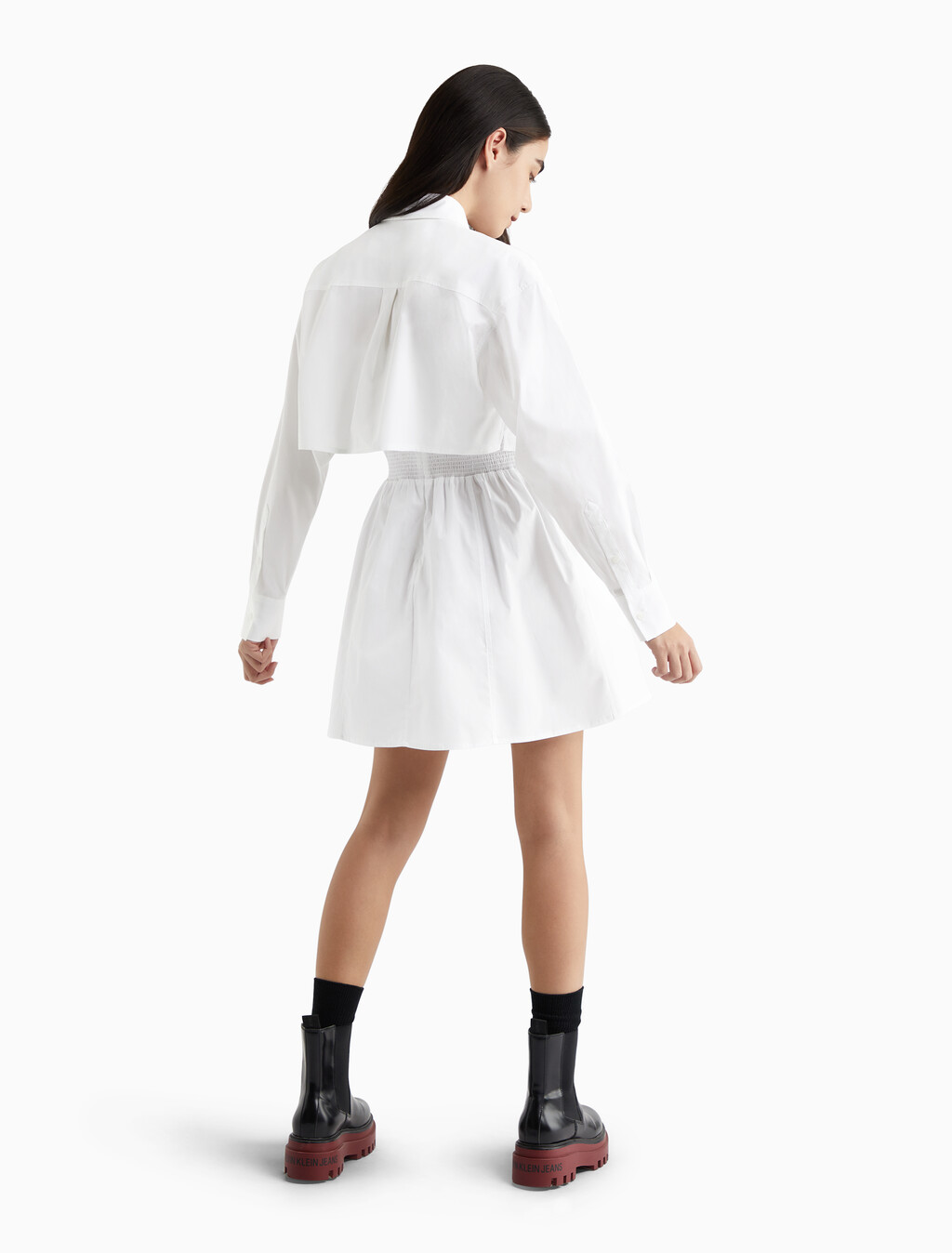 Modern Metals 標誌飾帶襯衫連身裙, Bright White, hi-res
