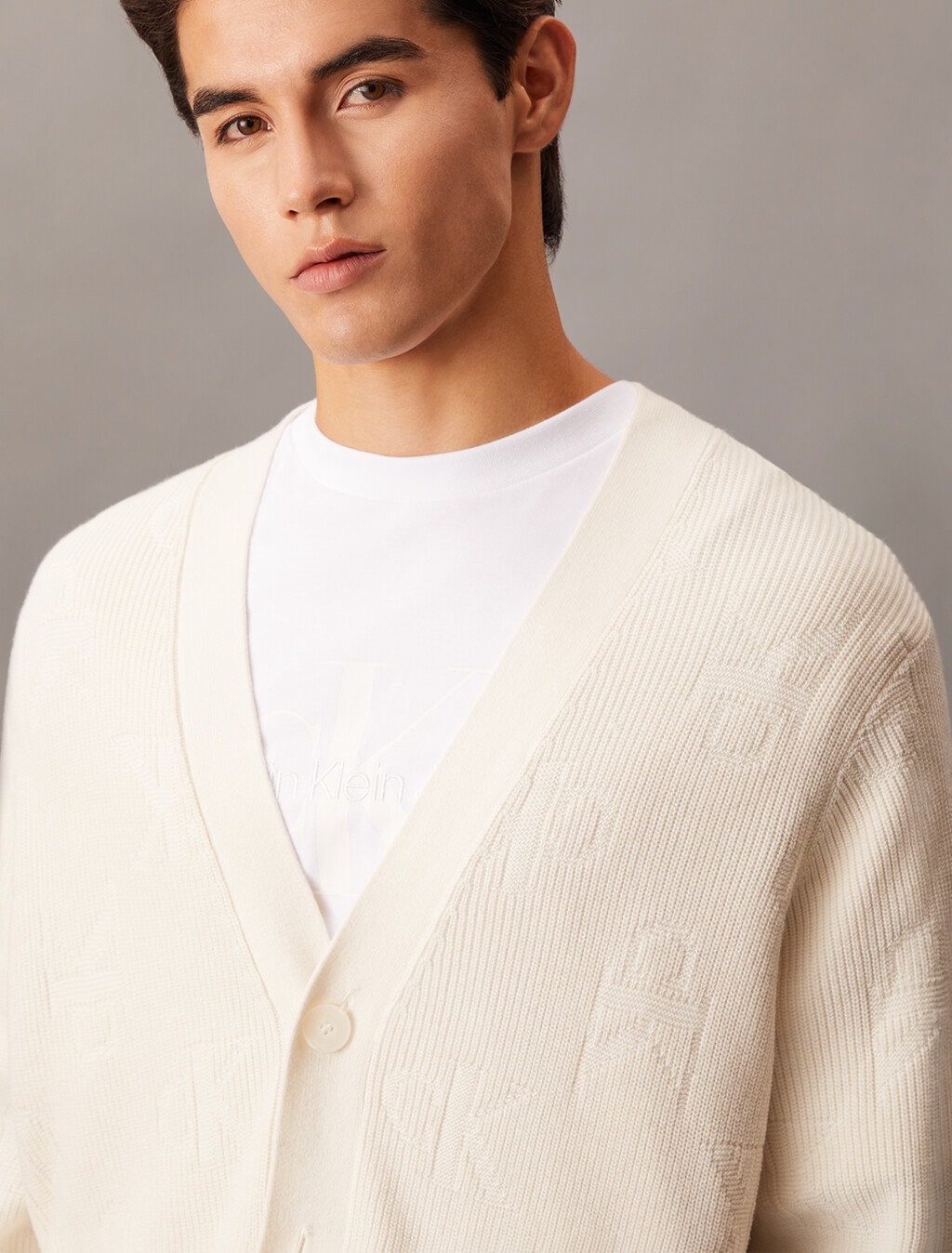 Monogram Relaxed Cardigan, Ivory, hi-res