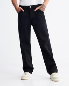 Recycled Cotton 90s Straight Workwear Pants, WASHED BLACK, hi-res