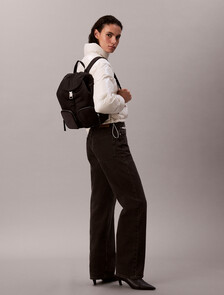 Soft Satin Nylon Flap Backpack, Black, hi-res