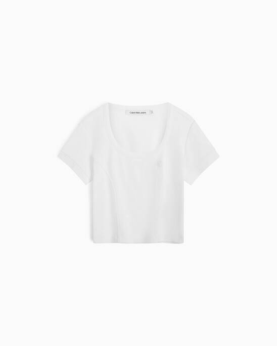 Logo Tape Rib Knit Cropped Tee