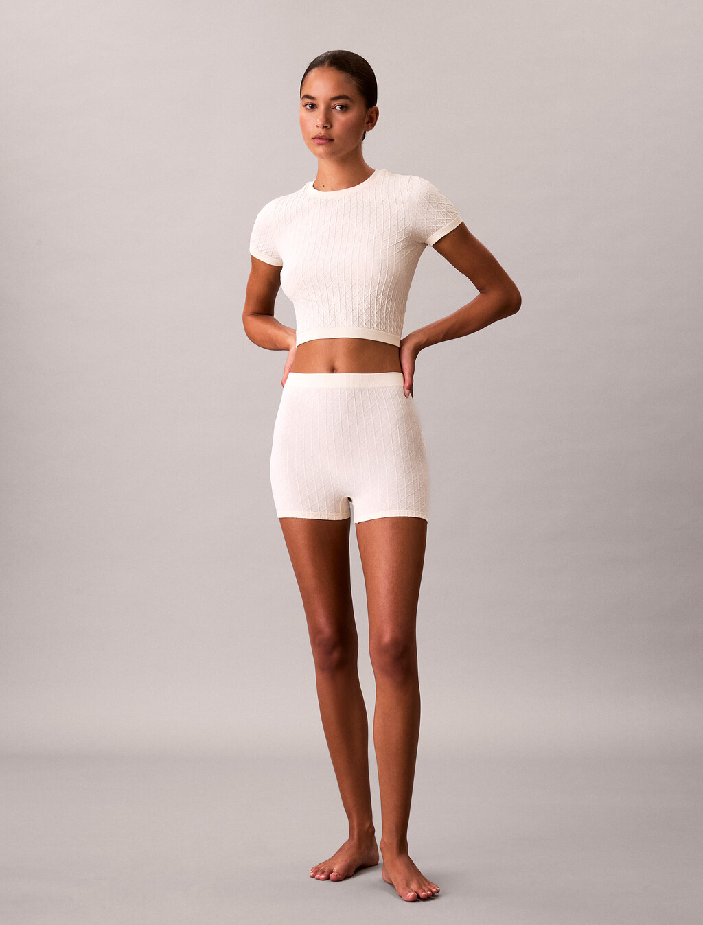 Rib Emblem Seamless Pyjama Top, Ivory, hi-res