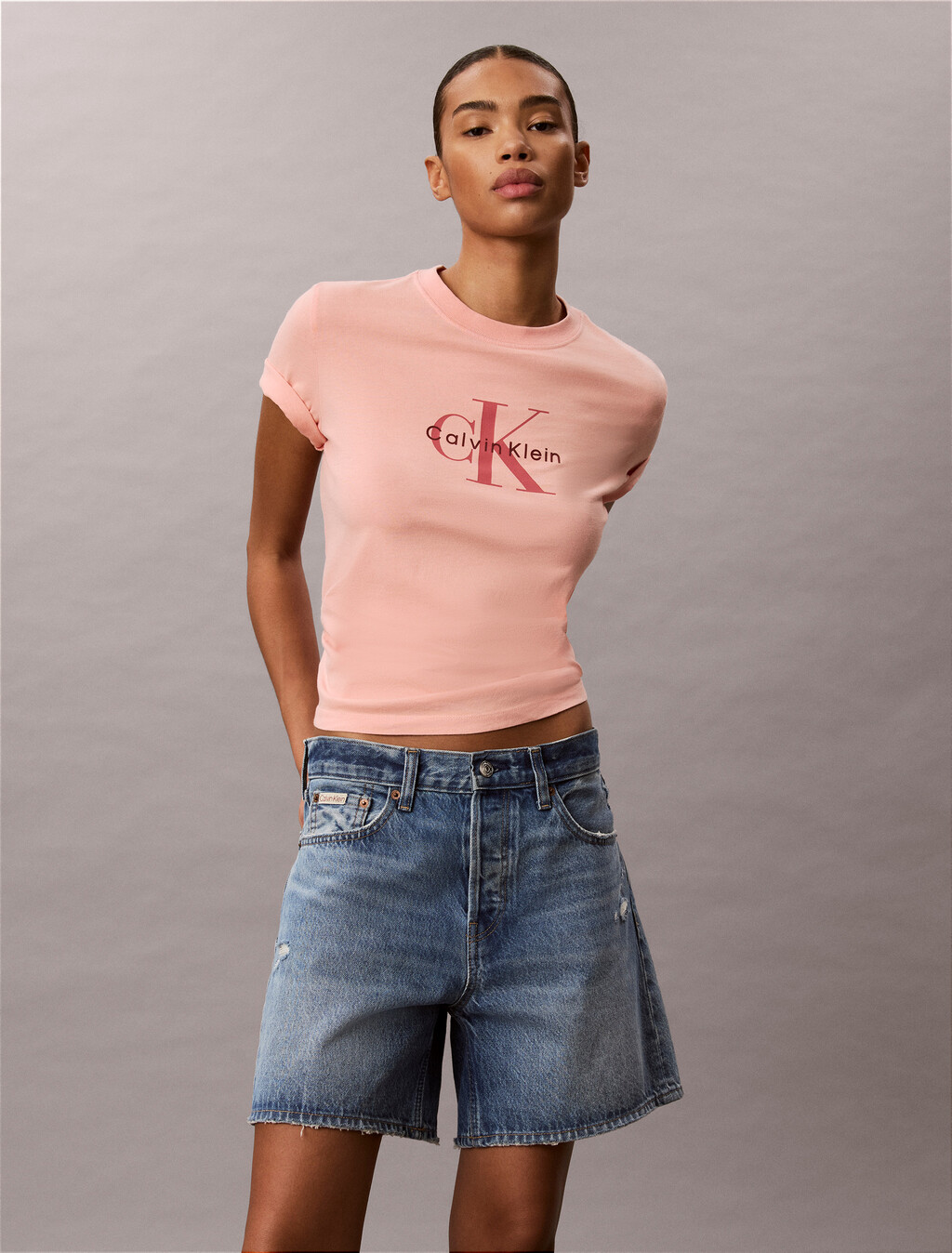 Washed Cotton Monogram T-shirt, Light Red, hi-res