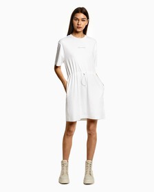 DRAWSTRING WAIST T-SHIRT DRESS, Bright White, hi-res