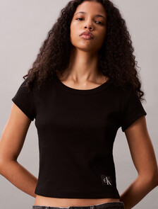 Cotton Stretch Rib Baby Tee, Black, hi-res