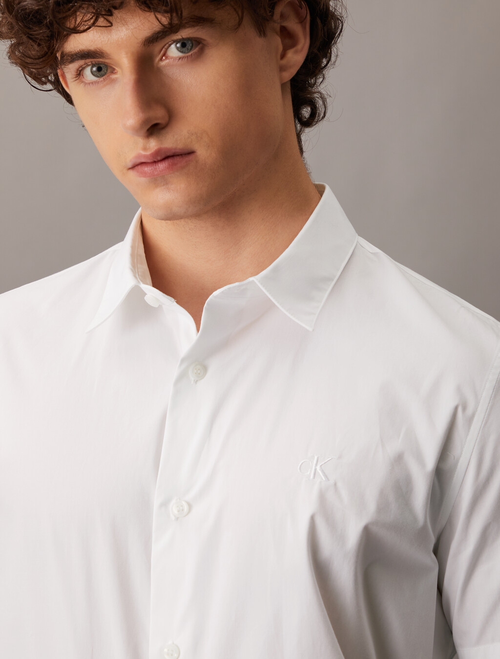Essentials Monogram Slim Shirt, Bright White, hi-res