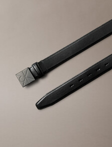 Full-Grain Leather Logo Plaque Buckle Belt, Black / Matte Gunmetal, hi-res