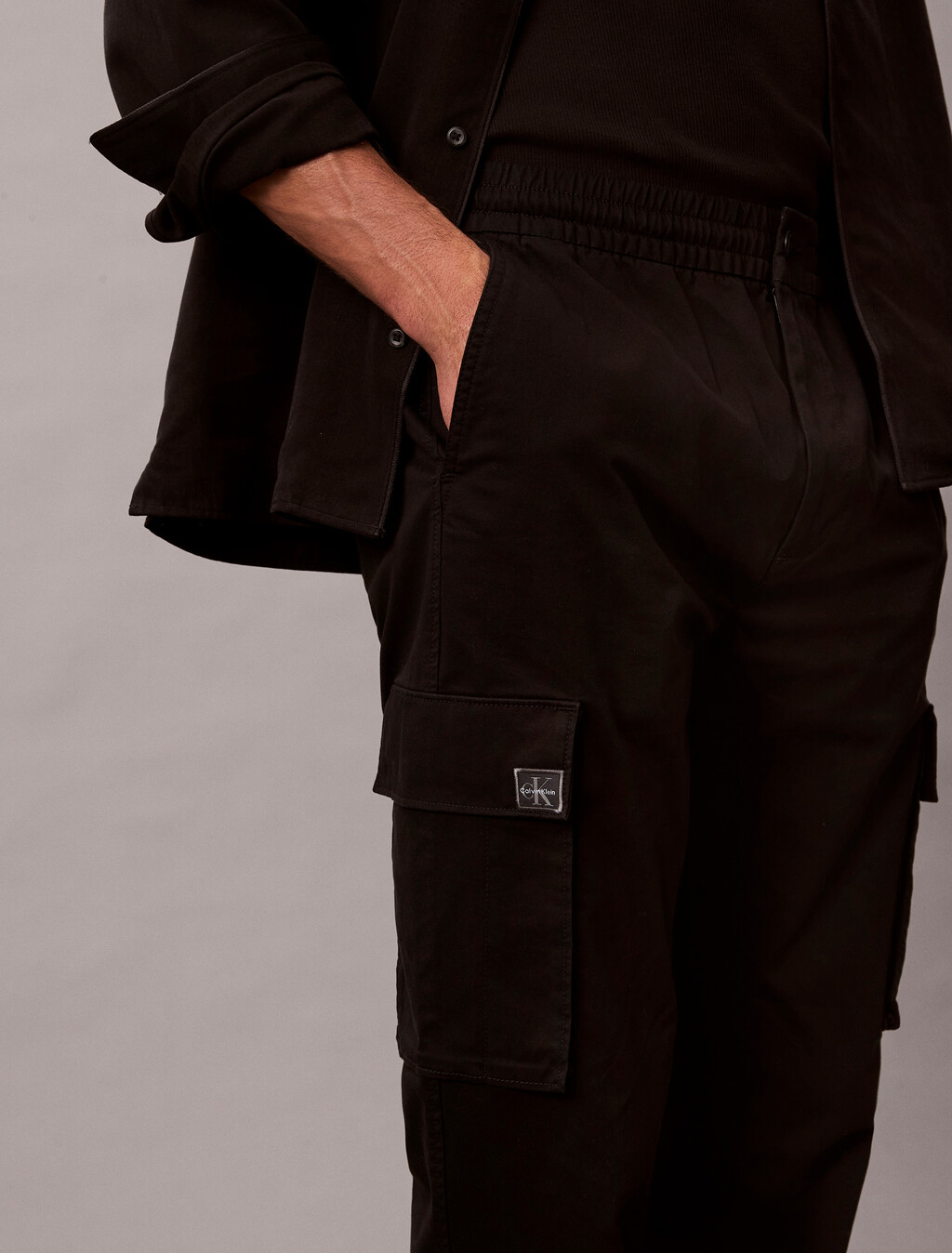 Skinny Twill Cargo Pants, Black, hi-res