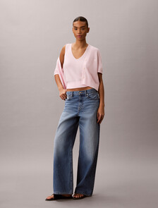 Cotton Knit Short Sleeve Twin Set, Cradle Pink, hi-res