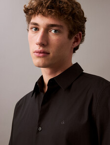 彈力棉質修身襯衫, Black, hi-res