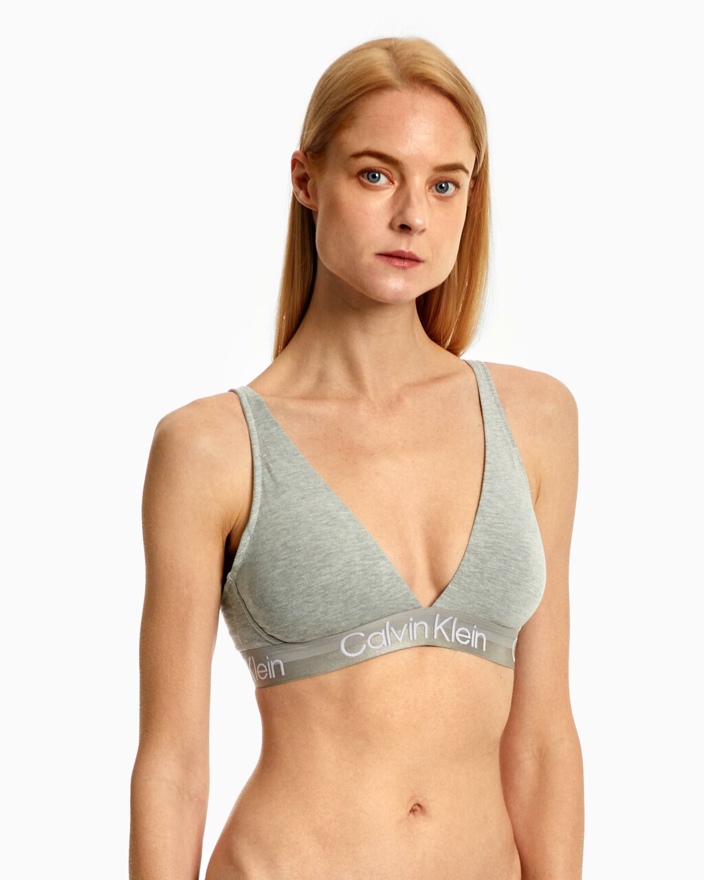 STRUCTURE COTTON LIGHTLY LINED TRIANGLE BRA, GREY HEATHER, hi-res