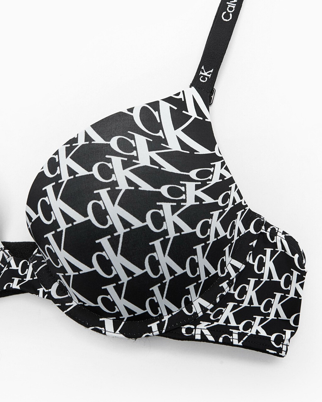 CALVIN KLEIN 1996 低 V 塑形胸圍, WARPED LOGO PRINT+BLACK, hi-res
