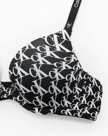 CALVIN KLEIN 1996 低 V 塑形胸圍, WARPED LOGO PRINT+BLACK, hi-res