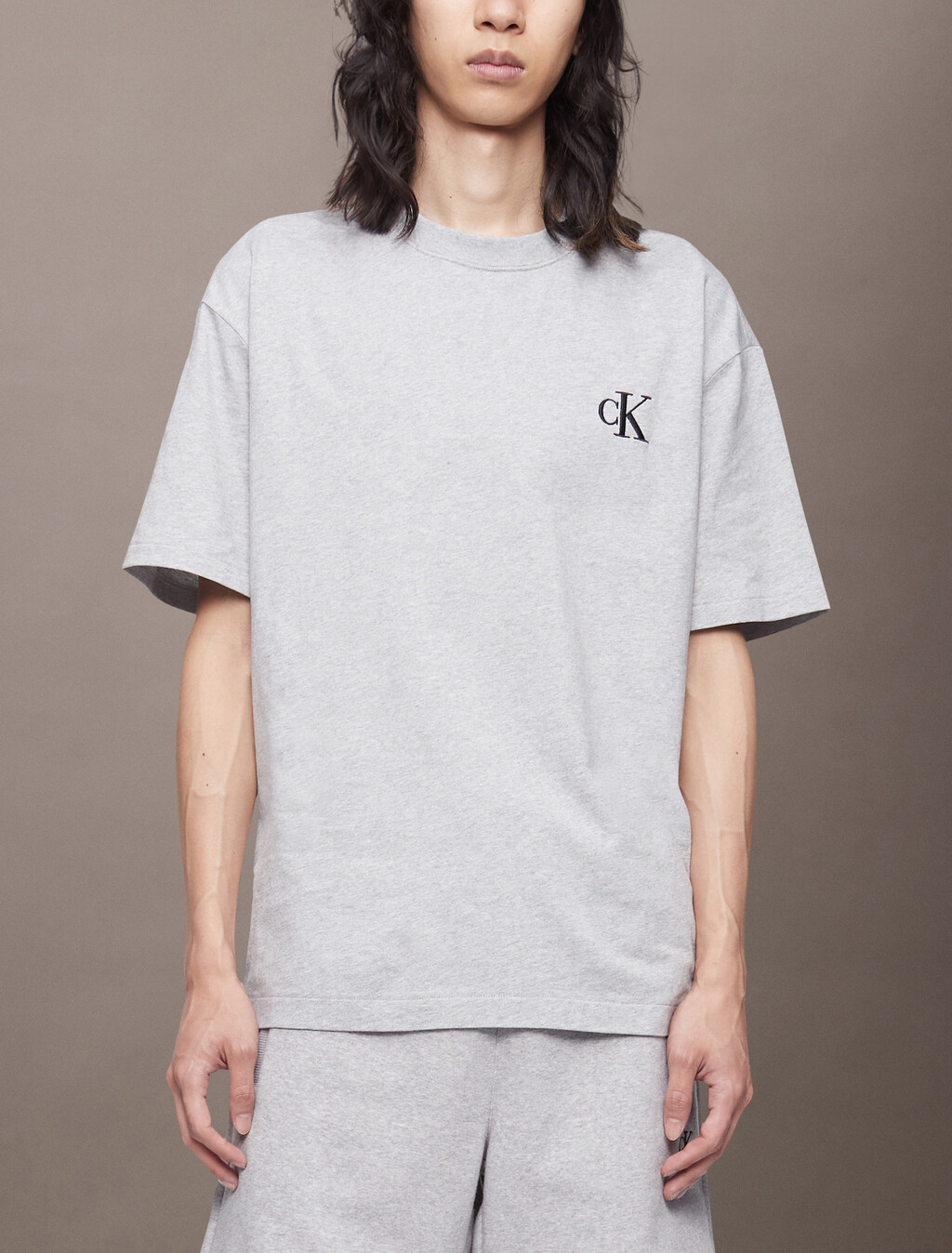 Calvin Logo 圓領上衣, Heroic Grey Heather, hi-res