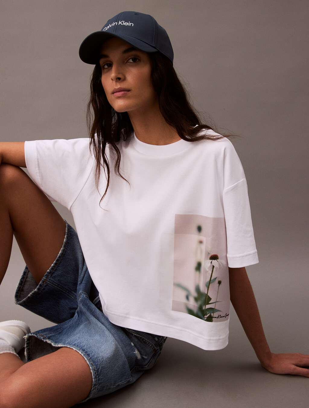 Cropped Floral Print T-shirt, Brilliant White, hi-res