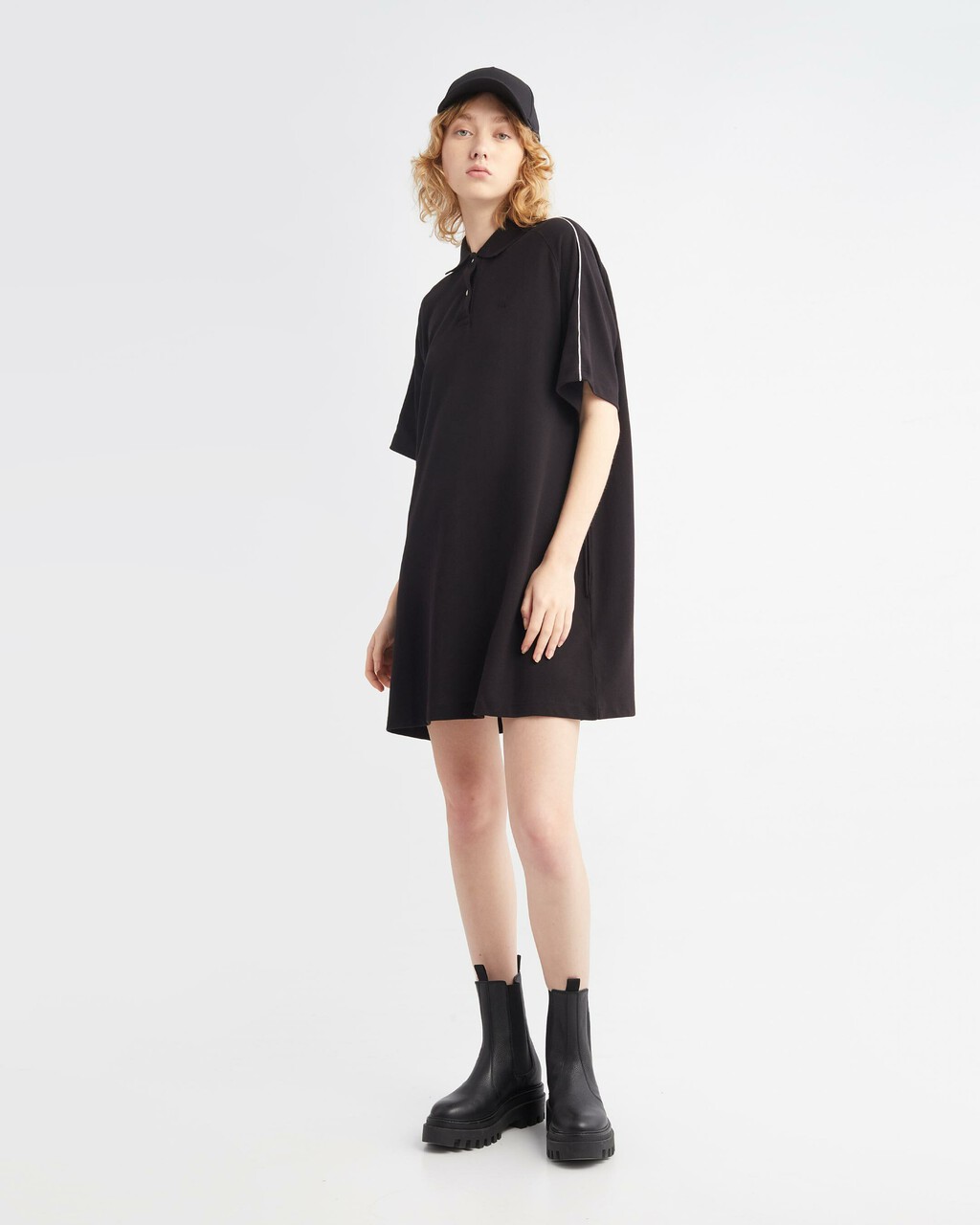 LOGO PIPE POLO DRESS, Ck Black, hi-res