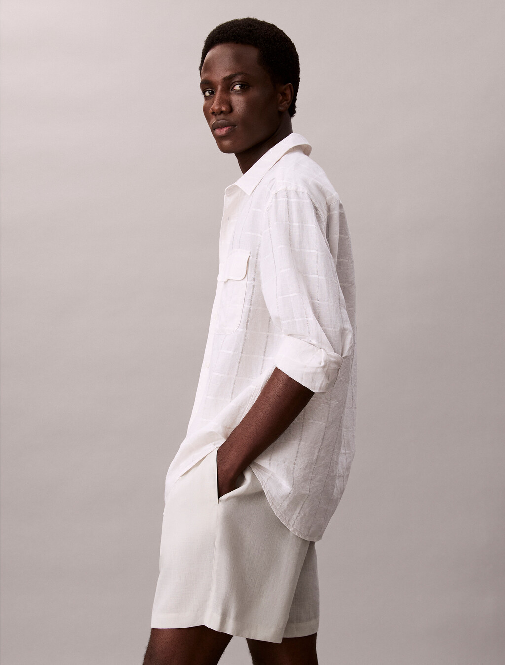Linen Blend Pull-on Shorts, Moonstruck, hi-res
