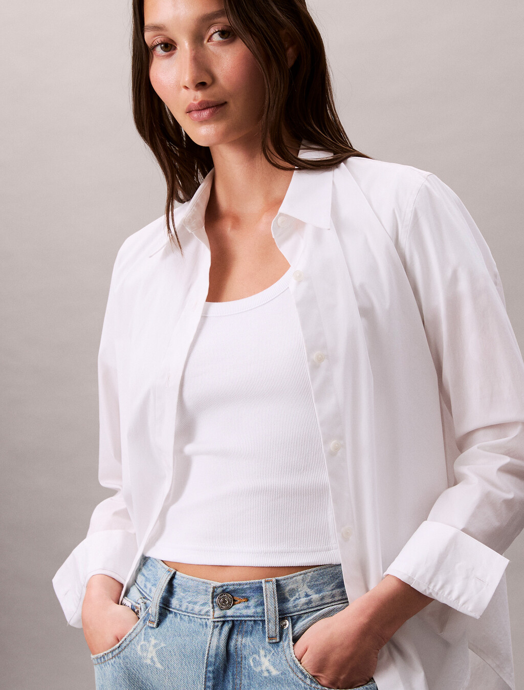 Rib Knit Open Back Cropped Top, Brilliant White, hi-res