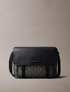Emblem Logo Jacquard Messenger Bag, LOTUS BEIGE / BLACK AOP, hi-res