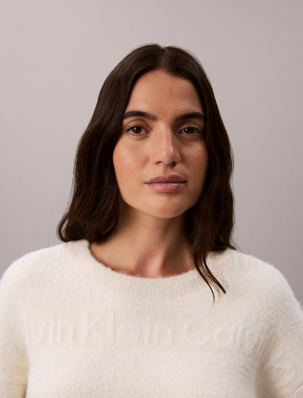 Cotton Wool Textured Logo Jumper, Tofu, hi-res