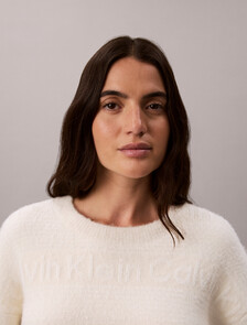 Cotton Wool Textured Logo Jumper, Tofu, hi-res