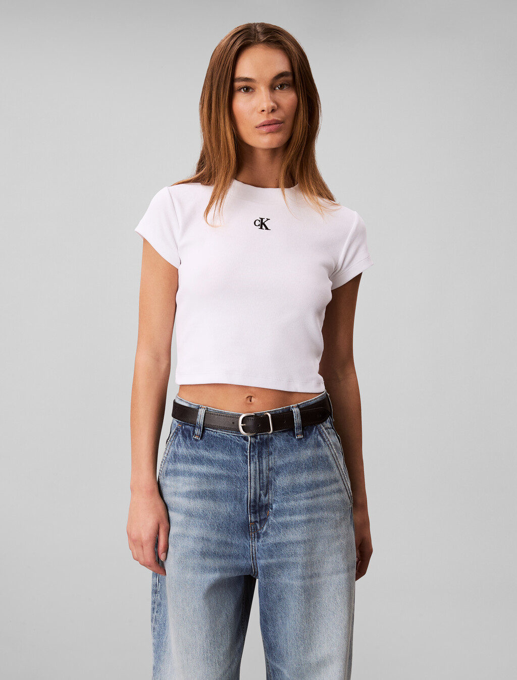 羅紋緊身短版 T 恤, Brilliant White, hi-res