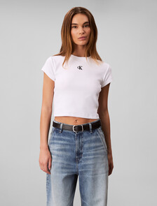 羅紋緊身短版 T 恤, Brilliant White, hi-res