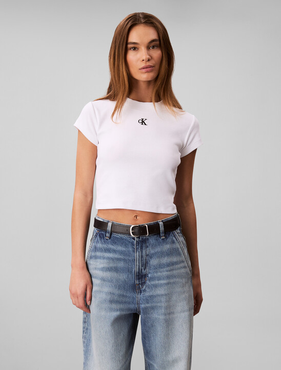 羅紋緊身短版 T 恤