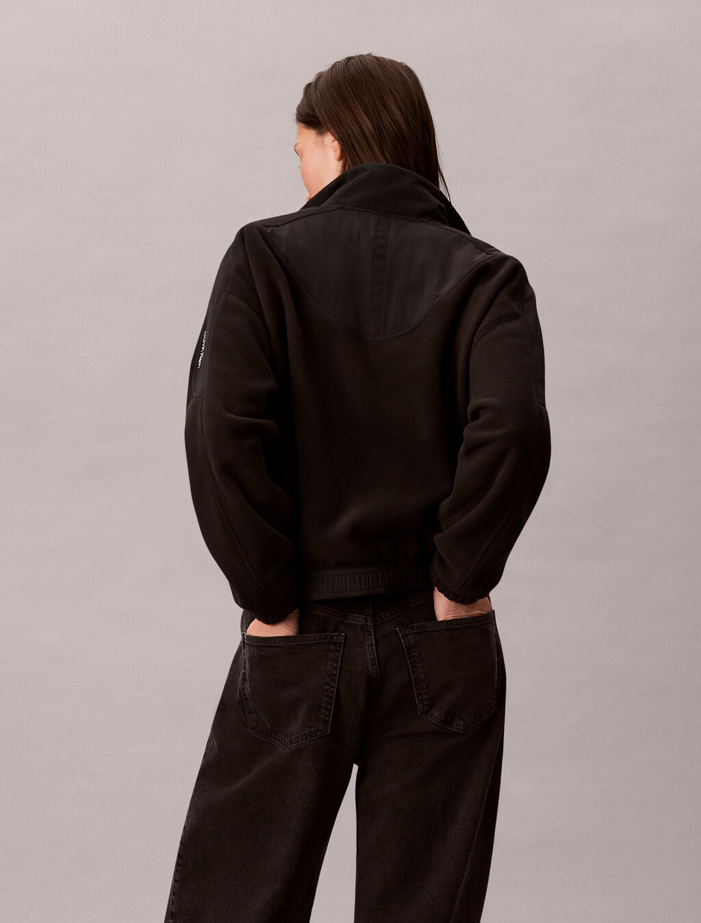 Polar Fleece Zip Neck Sweatshirt, Black, hi-res