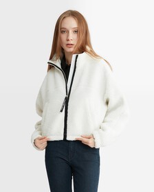 毛粒絨短版外套, Ivory, hi-res