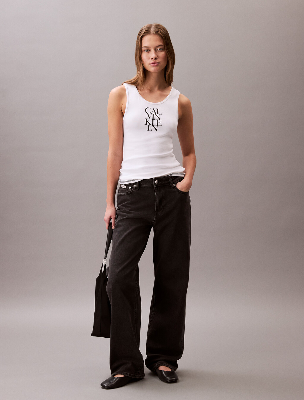 Logo Graphic Ribbed Tank Top, Brilliant White, hi-res