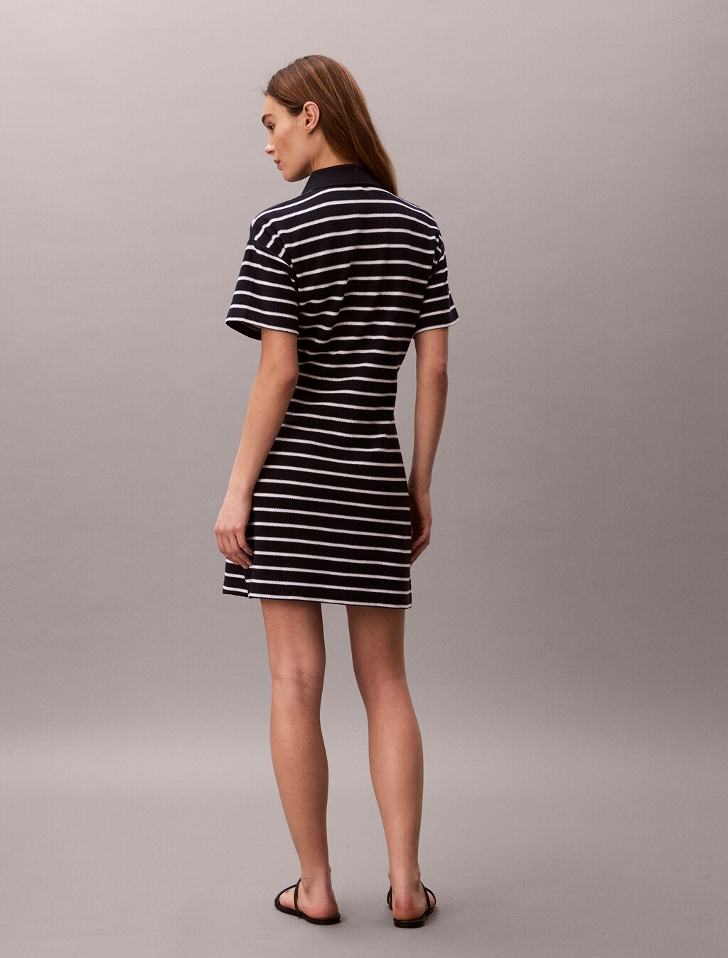 Cotton Piqu&eacute; Stripe Polo Dress, Dark Sapphire, hi-res