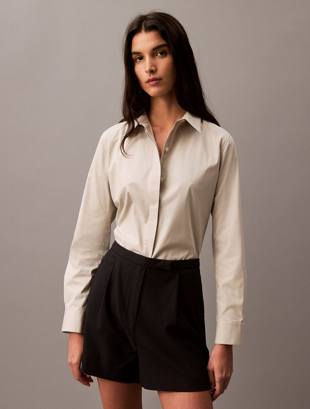 Poplin Classic Stretch Button-Down Shirt, Pussywillow Gray, hi-res