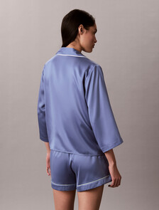 亮面緞面短袖襯衫, Blue Tulip, hi-res