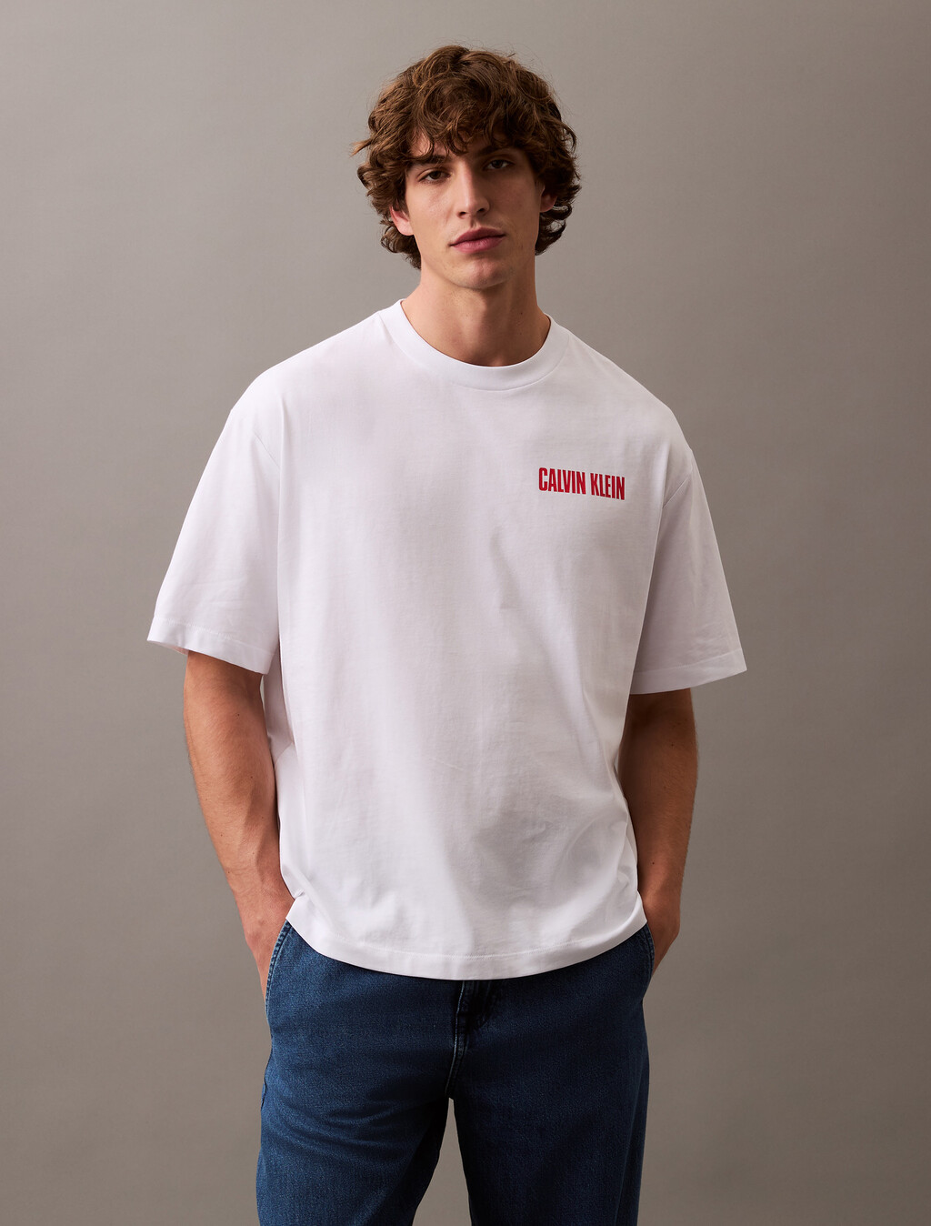Calvin Klein 標誌印花 T 恤, Brilliant White, hi-res