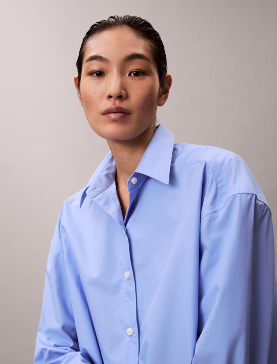 Poplin Relaxed Cropped Button-Down Shirt