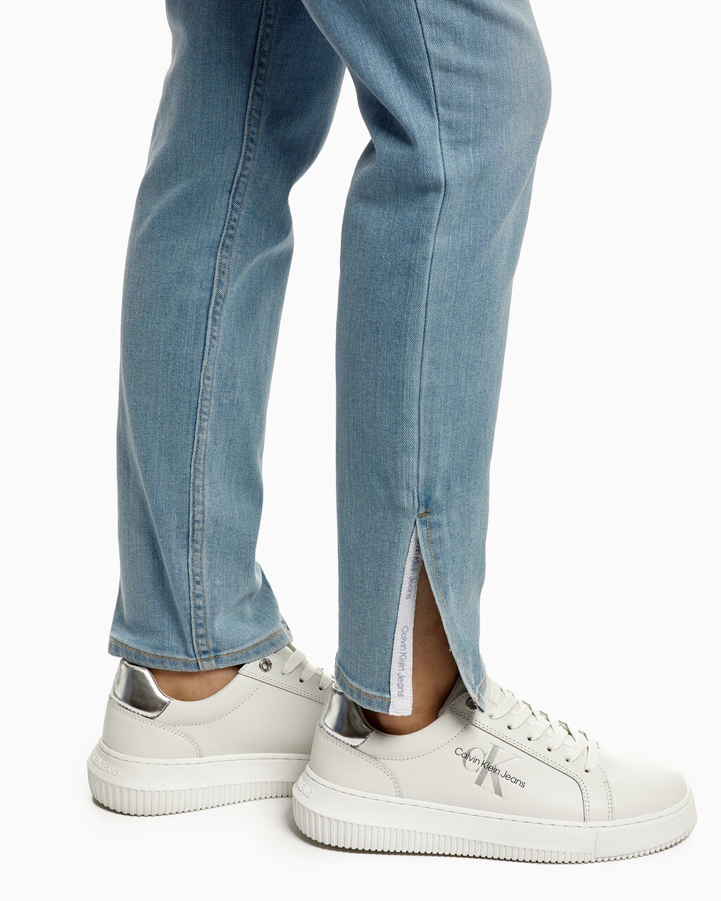 Light Wash High Rise Skinny Ankle Jeans, Light Blue Logo Split Hem Back Emb, hi-res