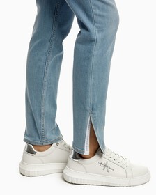 Light Wash High Rise Skinny Ankle Jeans, Light Blue Logo Split Hem Back Emb, hi-res