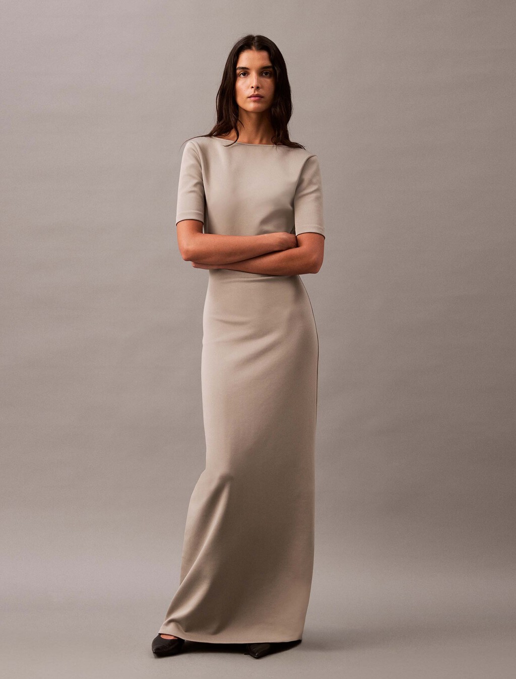 Backless Jersey Dress, Elephant Skin, hi-res