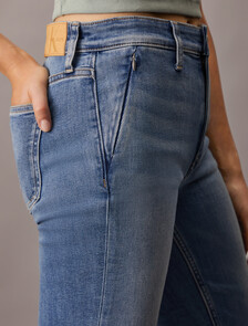 義大利高腰修身磨邊牛仔褲, Denim Medium, hi-res
