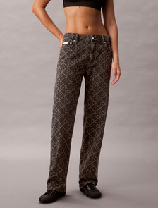 90s Straight Black Emblem Jacquard Jeans, BLACK EMBLEM, hi-res