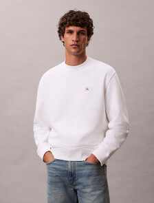 Cotton Terry Badge Sweatshirt, Bright White, hi-res