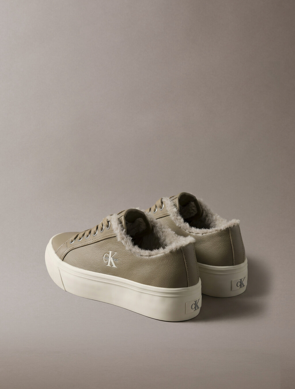 Leather Signature Platform Trainers, Desert Taupe/Dk Ecru, hi-res