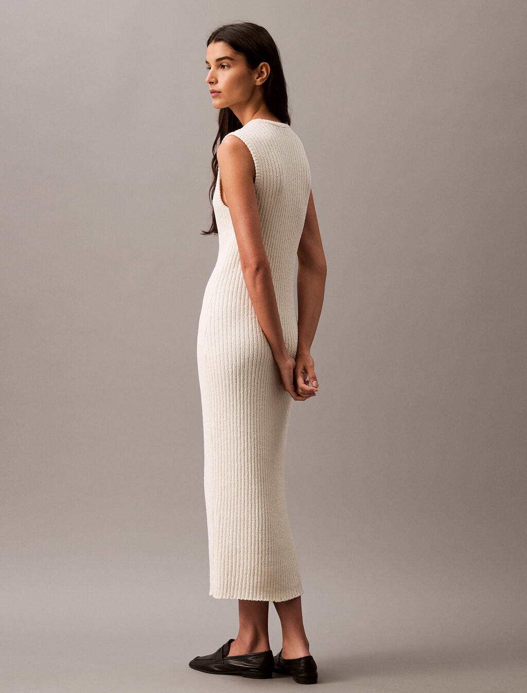 Boucle Crewneck Midi Sweater Dress, Vanilla Ice, hi-res