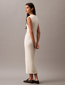 Boucle Crewneck Midi Sweater Dress, Vanilla Ice, hi-res