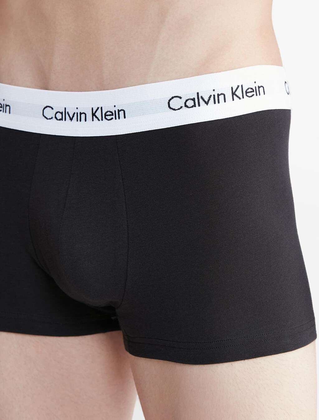 Calvin Klein Cotton Stretch 低腰貼身短版四角褲（3 件組）, BLACK W/ WHITE WB, hi-res