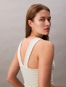 Logo Graphic Ribbed Stripe Tank Top, SWEET CORN STRIPE, hi-res