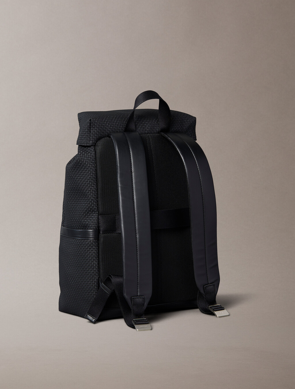 Embossed Woven Flap Backpack, Black, hi-res